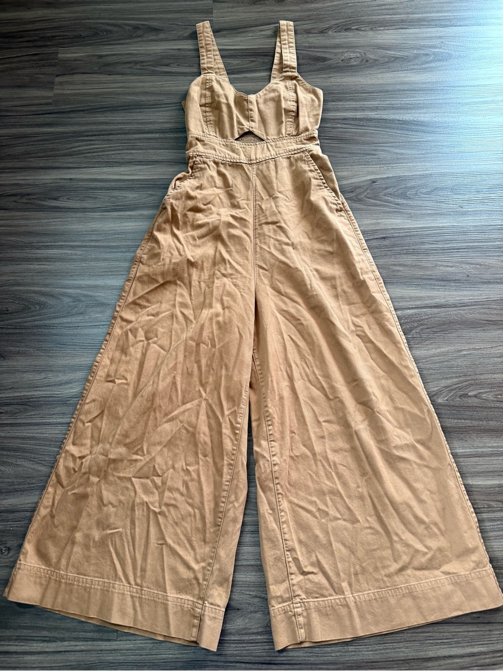 Women's Aerie XS 100% cotton Wide-Leg Tan Jumpsuit